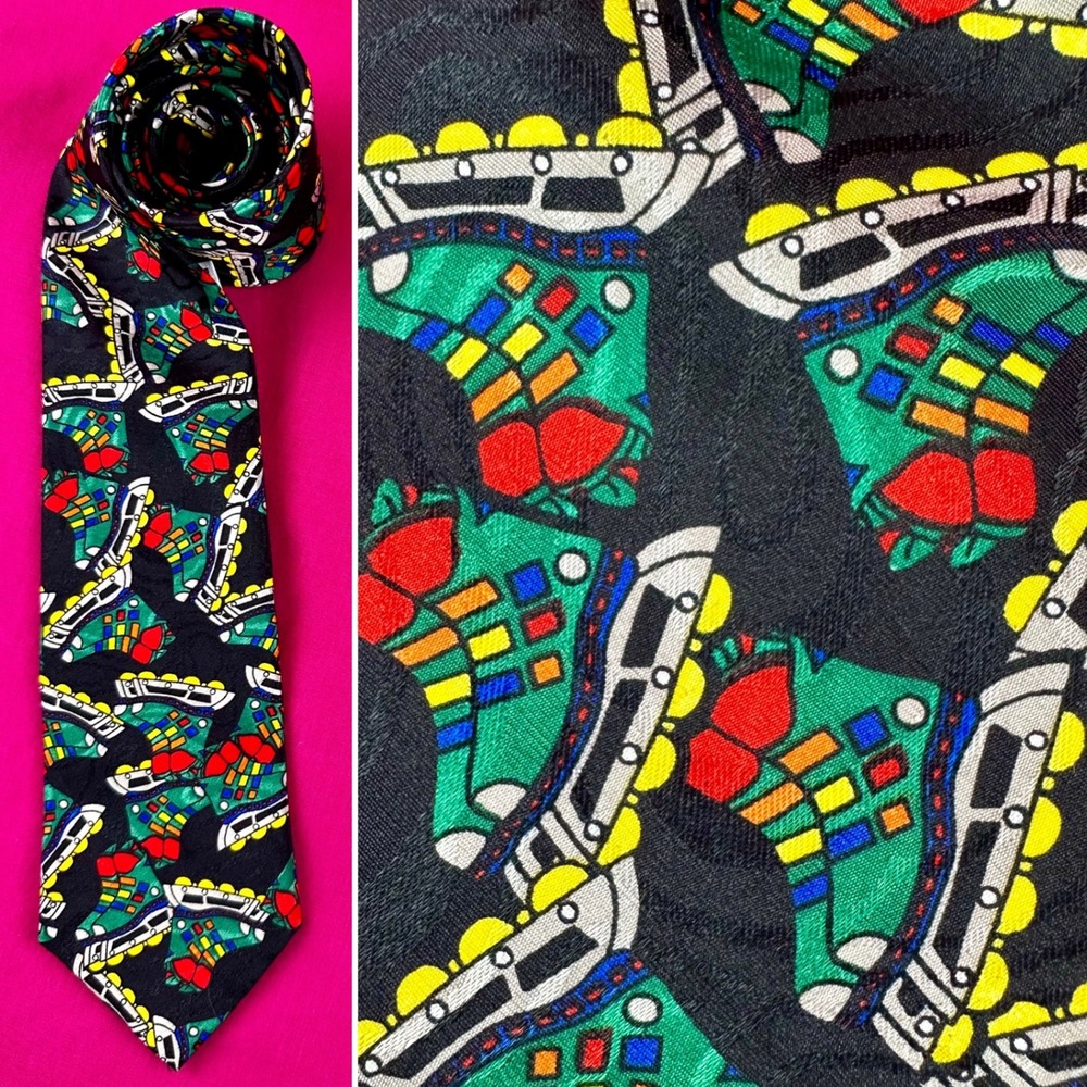 Vintage 80s‎ 90s Rollerblade Tie Cornerstone Novelty Neck Tie Skates Skater Fun